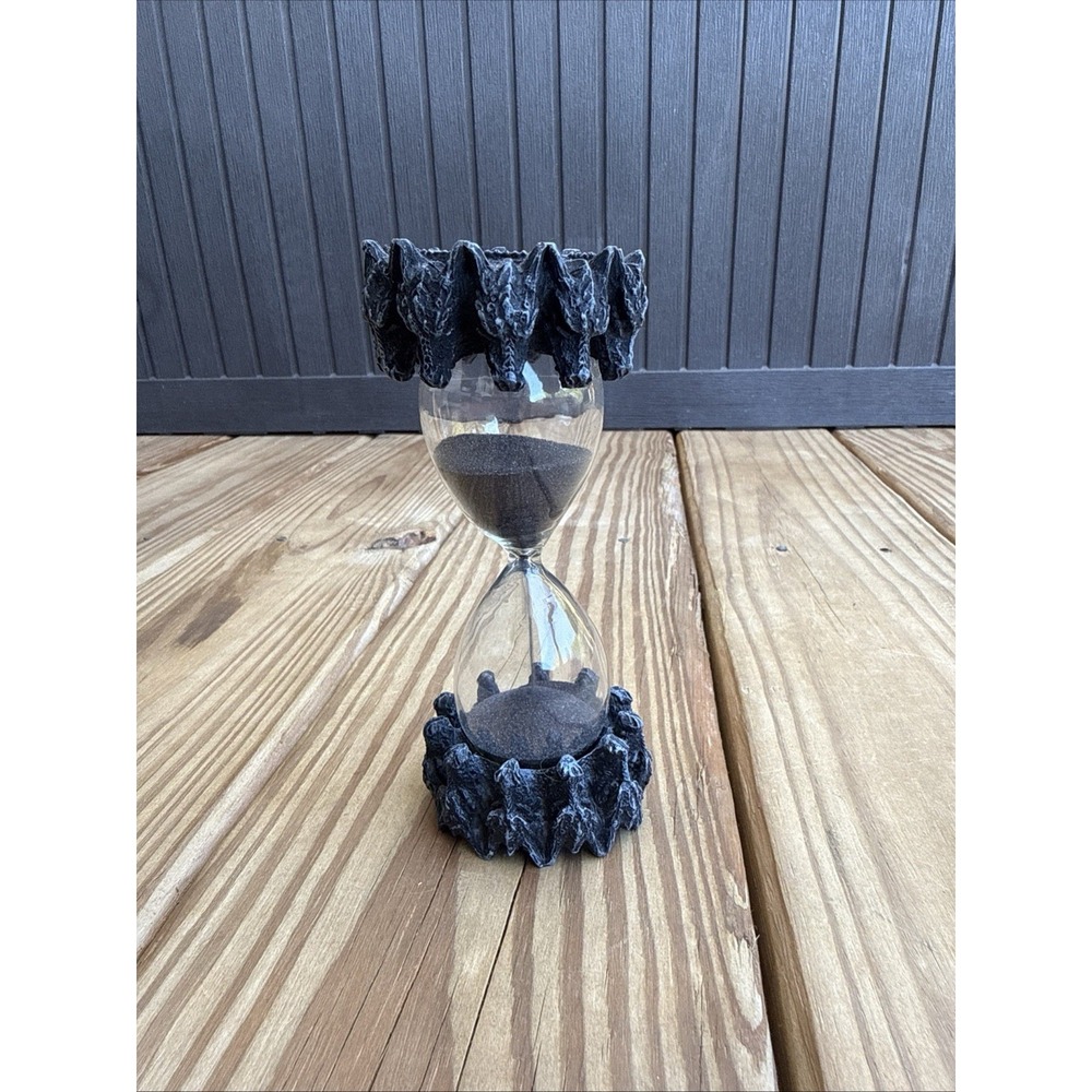 Gothic Medieval Dragon Head Black Sand Hour Glass 4 Minute Timer 6" Tall Black